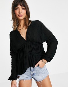 Черный свободный топ из ткани добби ASOS DESIGN-Многоцветный