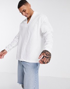 Белая свободная рубашка без застежки из льна ASOS DESIGN-Белый