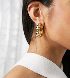 Позолоченные серьги-кольца 14 карат с искусственным жемчугом ASOS DESIGN-Золотистый