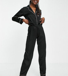 Черная атласная пижама с рубашкой с длинными рукавами и штанами ASOS DESIGN Tall-Черный