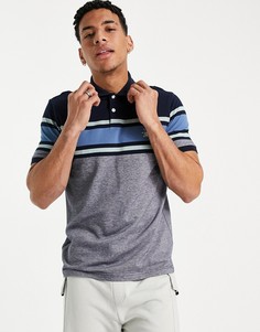 Темно-синее поло из пике с логотипом и полосками разной ширины на груди Original Penguin-Темно-синий