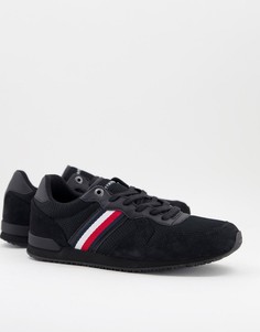 Черные кожаные кроссовки для бега с фирменными полосками сбоку Tommy Hilfiger-Черный