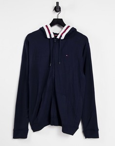Темно-синее худи на молнии для дома с фирменной лентой на капюшоне Tommy Hilfiger-Темно-синий