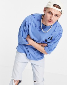 Синяя oversized-футболка из органического хлопка с принтом тай-дай и принтом граффити ASOS DESIGN-Голубой
