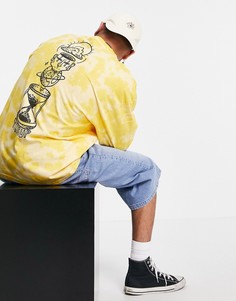 Желтый oversized-лонгслив из органического хлопка с принтом тай-дай и принтом на спине ASOS DESIGN