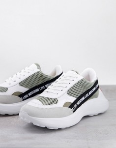Бело-серые кроссовки на толстой подошве с логотипом Love Moschino-Серый