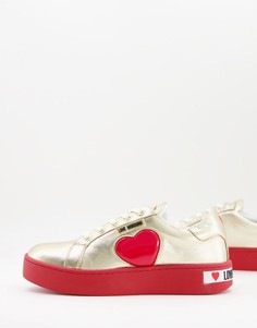 Золотисто-красные кроссовки на плоской платформе с сердечками Love Moschino-Золотистый