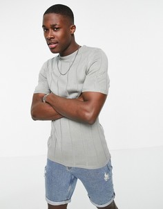 Серая трикотажная футболка в широкий рубчик ASOS DESIGN-Серый