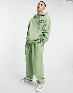 Пастельно-зеленый худи от комплекта в стиле oversized с цветочным принтом на груди и логотипом ASOS Actual-Зеленый цвет