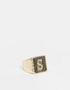 Глянцевое кольцо-печатка с буквой "S" золотистого цвета ASOS DESIGN-Золотистый