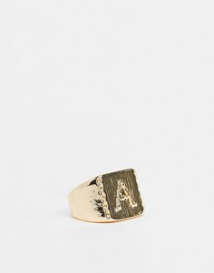 Глянцевое кольцо-печатка с буквой "A" золотистого цвета ASOS DESIGN-Золотистый