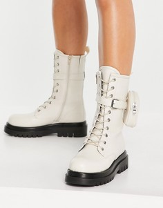 Кремовые ботинки средней высоты на массивной подошве со шнуровкой и съемным кошельком Truffle Collection-Белый