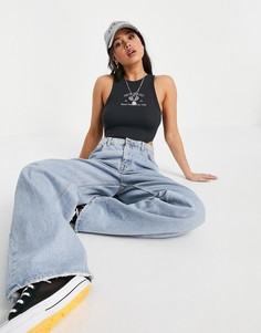 Черное боди в рубчик (от комплекта) Bershka New Jersey-Черный