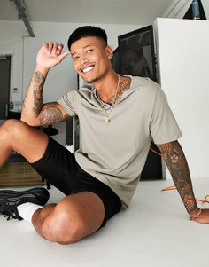 Бежевая oversized-футболка из органического хлопка с разрезом на вороте ASOS DESIGN-Светло-бежевый