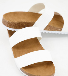 Эксклюзивные белые сандалии с фактурой под крокодила без застежки с двумя ремешками и формованной стелькой South Beach-Белый
