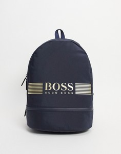 Темно-синий рюкзак с логотипом и молнией BOSS