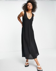 Черное платье макси с глубоким вырезом ASOS DESIGN-Черный