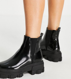 Черные ботинки челси на массивной подошве для широкой стопы ASOS DESIGN Wide Fit Addy-Черный