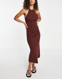 Коричневое трикотажное платье миди с халтером ASOS DESIGN-Коричневый цвет