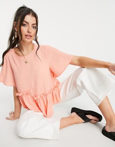 Коралловый топ с присборенной отделкой и асимметричным краем ASOS DESIGN-Оранжевый цвет