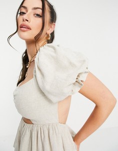 Светло-бежевый льняной топ с вырезом и сборками спереди ASOS DESIGN