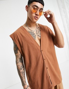 Коричневый oversized-жилет на пуговицах ASOS DESIGN-Коричневый цвет