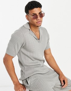 Светло-серая трикотажная футболка поло с узором «косичка» ASOS DESIGN-Серый