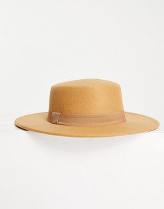 Бежевая структурированная шляпа-канотье регулируемого размера ASOS DESIGN-Коричневый цвет