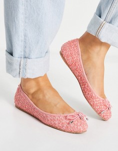 Розовые балетки из твида с круглым носком для широкой стопы ASOS DESIGN Wide Fit Lallie-Розовый цвет