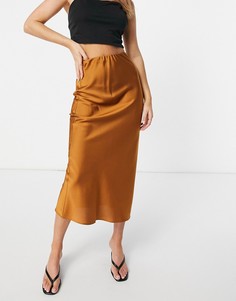 Светло-коричневая атласная юбка миди косого кроя в стиле комбинации ASOS DESIGN-Коричневый цвет