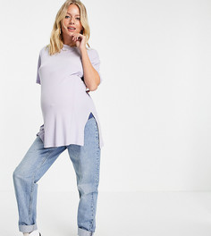 Сиреневая oversized-футболка в рубчик с разрезами по бокам и декоративными строчками ASOS DESIGN Maternity-Фиолетовый цвет