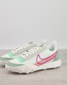 Кроссовки молочного и зеленого цветов Nike Waffle Racer 2X-Белый