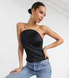 Атласный корсетный топ черного цвета с подкладкой ASOS DESIGN Tall-Черный