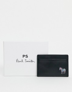 Черная кожаная кредитница с логотипом и фирменной эмблемой зебры PS Paul Smith-Черный цвет