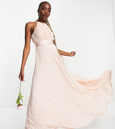 Плиссированное платье-сарафан макси для подружки невесты с атласным поясом ASOS DESIGN Tall Bridesmaid-Розовый цвет