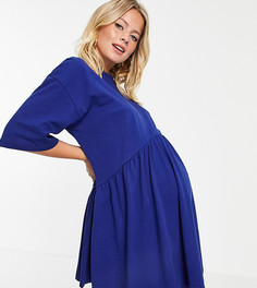Темно-синее oversized-платье мини с присборенной юбкой и заниженной талией ASOS DESIGN Maternity-Темно-синий