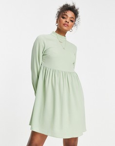 Платье мини цвета хаки с длинными рукавами ASOS DESIGN-Зеленый цвет