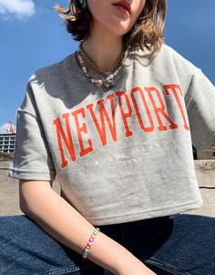 Серая футболка с принтом "Newport" от комплекта Bershka-Серый