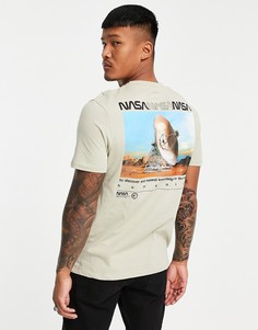 Светло-бежевая футболка с принтами НАСА от ASOS DESIGN-Светло-бежевый