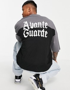 Черная oversized-футболка в стиле колор блок с принтом на спине и груди ASOS DESIGN-Черный