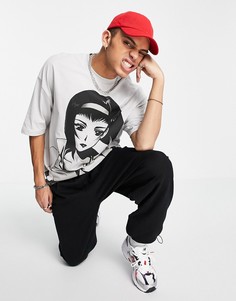 Серая oversized-футболка с принтами из аниме «Ковбой Бибоп» спереди и сзади ASOS DESIGN-Серый