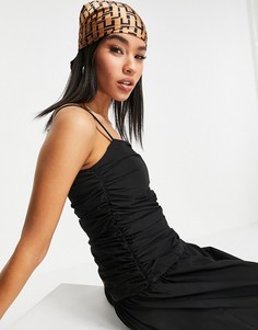 Черный сарафан миди со сборками на бретельках ASOS DESIGN
