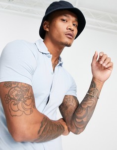 Голубая трикотажная рубашка из органического хлопка на пуговицах ASOS DESIGN-Голубой