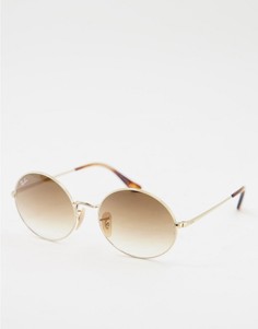 Золотистые солнцезащитные очки в стиле унисекс в овальной оправе с коричневыми стеклами Ray-Ban-Золотистый