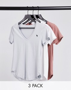 Набор из 3 футболок разных цветов с короткими рукавами и V-образным вырезом Abercrombie & Fitch-Многоцветный