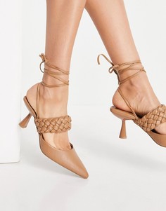 Светло-коричневые туфли на среднем каблуке с завязкой вокруг щиколотки ASOS DESIGN Shani-Коричневый цвет