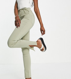 Шалфейно-зеленые брюки из бенгалина с разрезом по краям и с завязкой на талии ASOS DESIGN Tall-Зеленый цвет