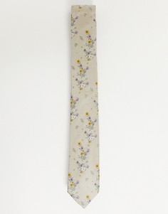 Нечисто белый галстук с цветочным принтом River Island-Коричневый цвет