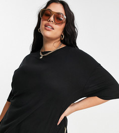 Черная футболка в стиле oversized в рубчик с разрезами по бокам и декоративными строчками ASOS DESIGN Curve-Черный