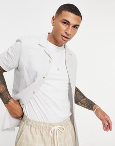 Голубая льняная рубашка классического кроя с отложным воротником ASOS DESIGN-Голубой